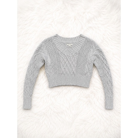 American Eagle Outfitters Sweaters - American Eagle Cable Knit Cropped Sweater XS Gray Cozy Soft Girl Fall Winter Top
